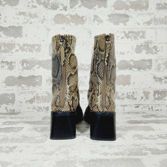 NEW Open Edit Giah Tan Black Snakeskin Block Heel Ankle Bootie A952 - Picture 5 of 11